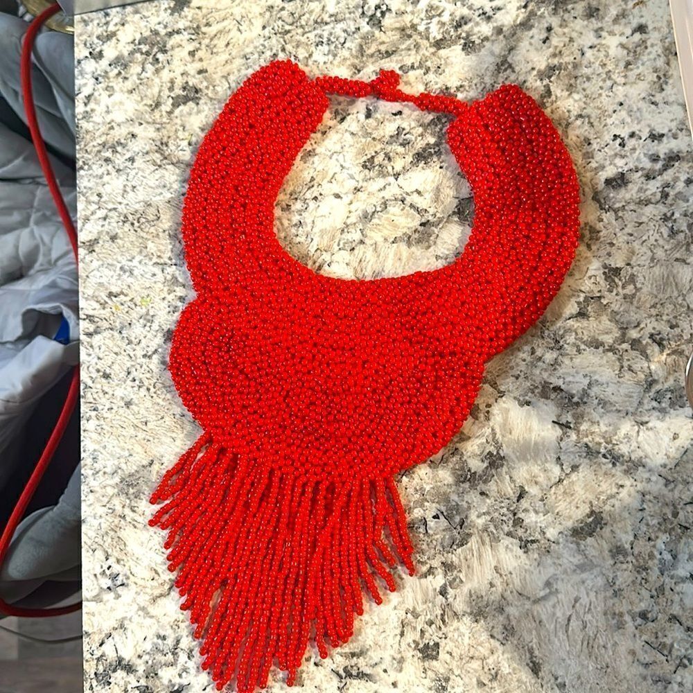 Bold Red Beaded Statement Necklace Glamorous & Un… - image 8